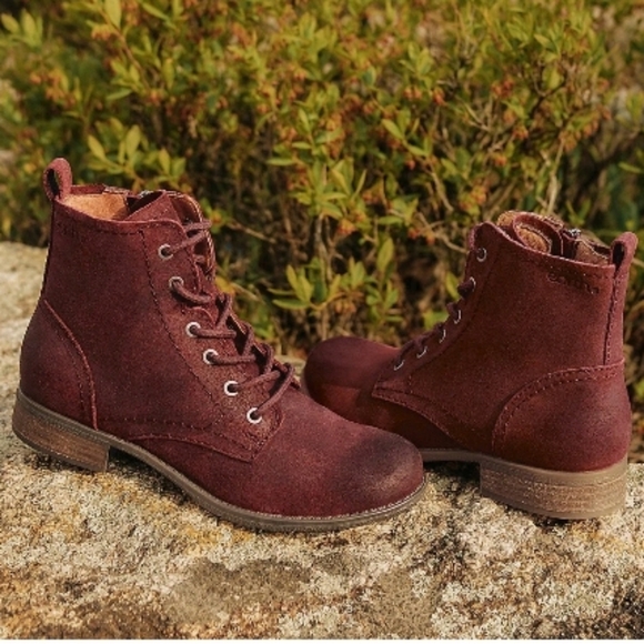 Earth Shoes - Earth New Leather Janel Lace Up Ankle Boots Burgundy Brown Women 8